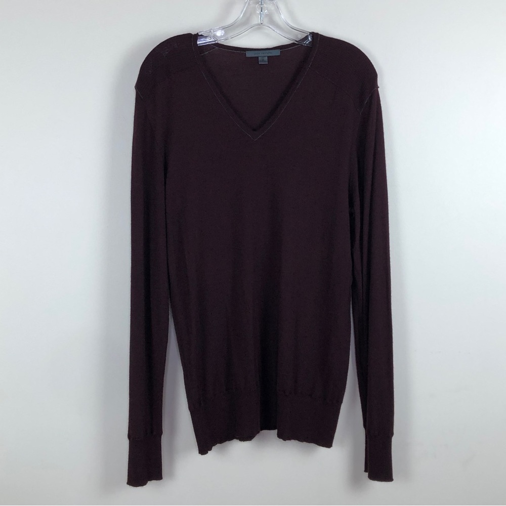 John Varvatos burgundy v-neck 100% merino wool sweater - Picture 3 of 11